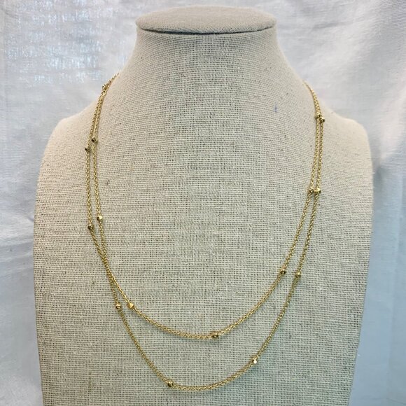 Gold Over Sterling Silver Beaded Tin-Cup 34-36" Adjustable Length Cable Chain - Picture 1 of 9